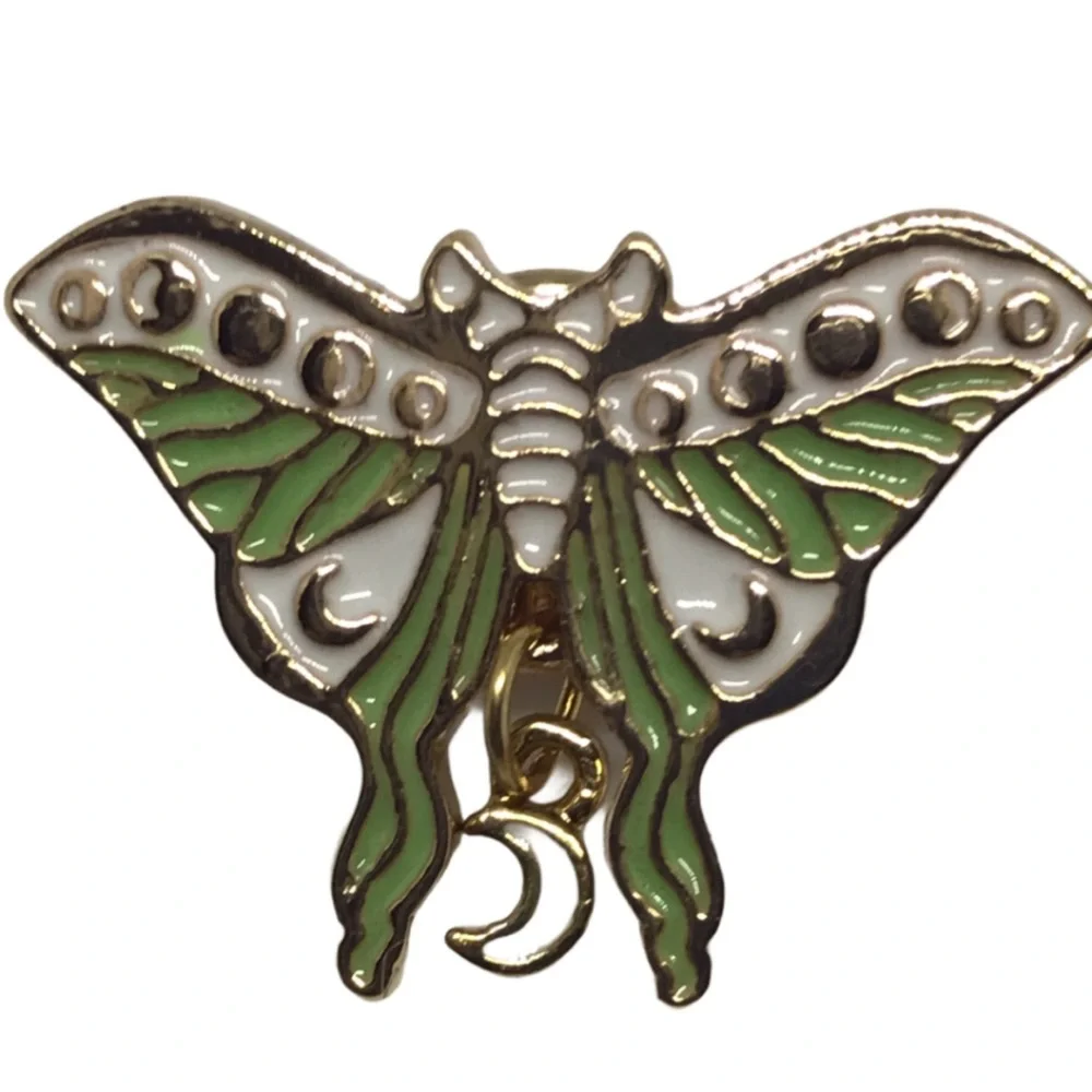 Pale Luna Moth W Lunar Cycle Moon Charm Flair pin - Picture 1 of 3